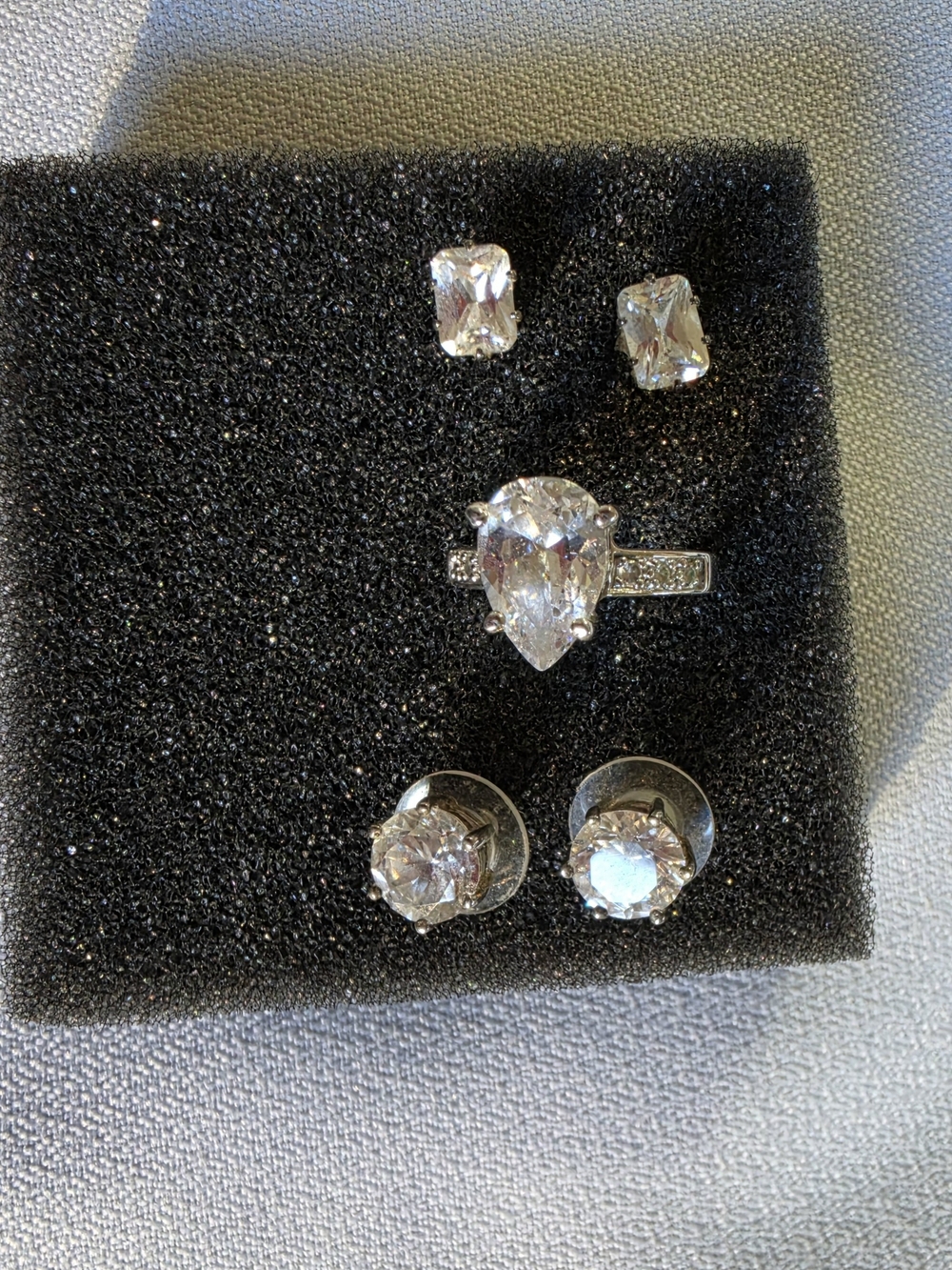 Cz Teardrop Ring and Stud Earring Set